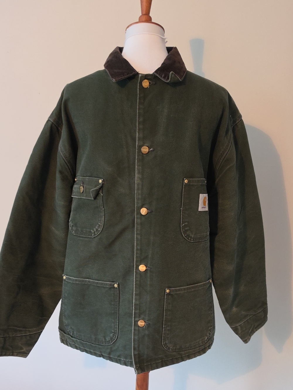 Carhartt Vintage Blanket Lined Chore Coat Green Brown Collar Workwear Jacket